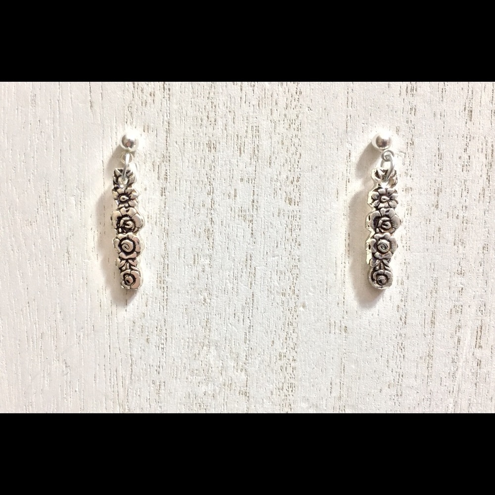 Sterling Silver Plate Spoon Earrings Studs Floral - Picture 4 of 8